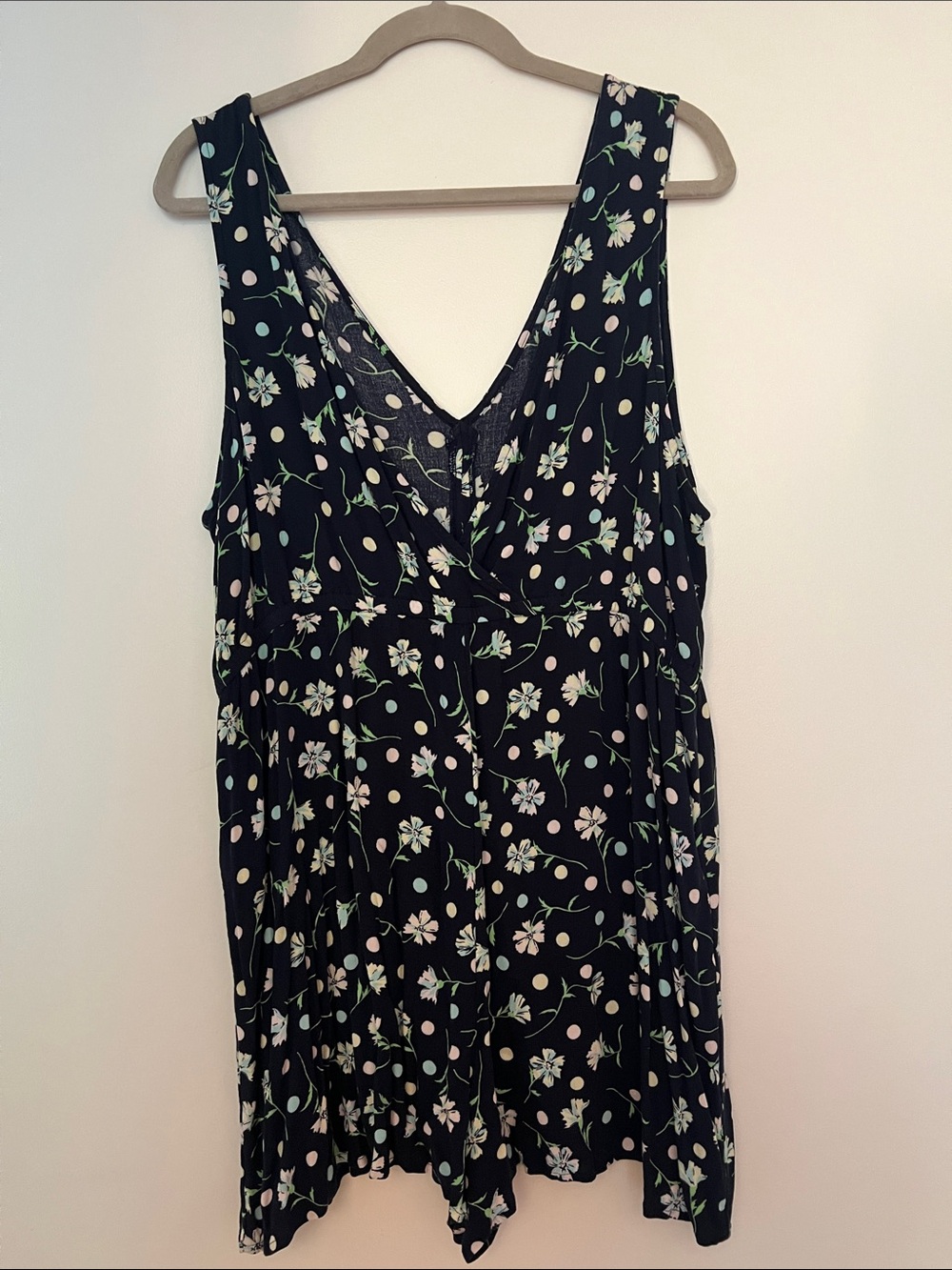 BP Navy Floral Polka Dot V-Neck Romper - Picture 2 of 4